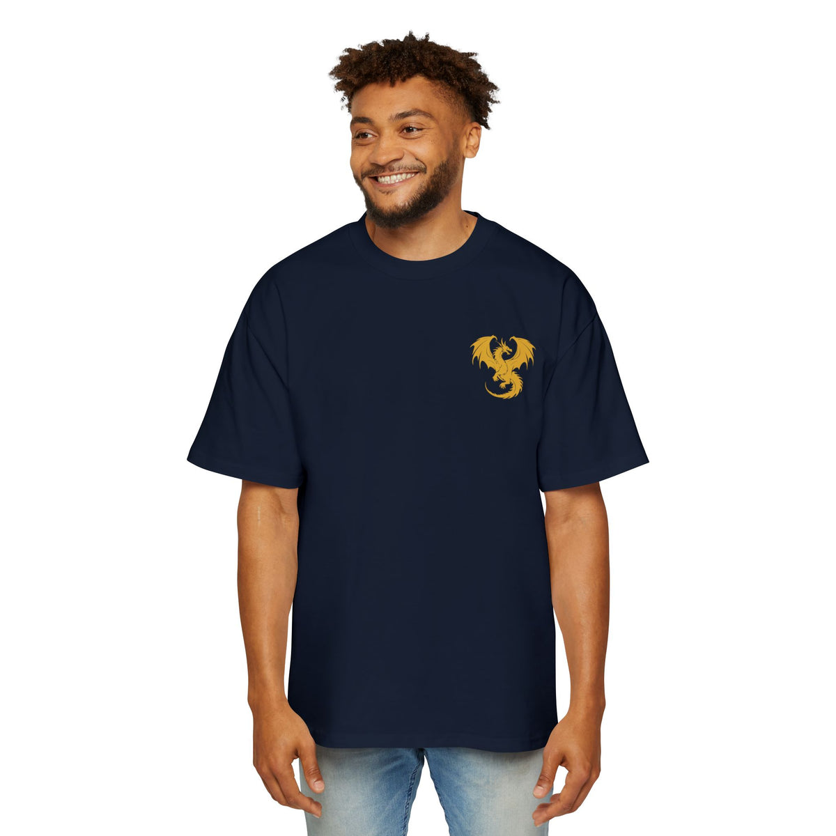 Heavyweight Oversized Cotton Tee - MMR Gold Dragon Chest & Back Graphic