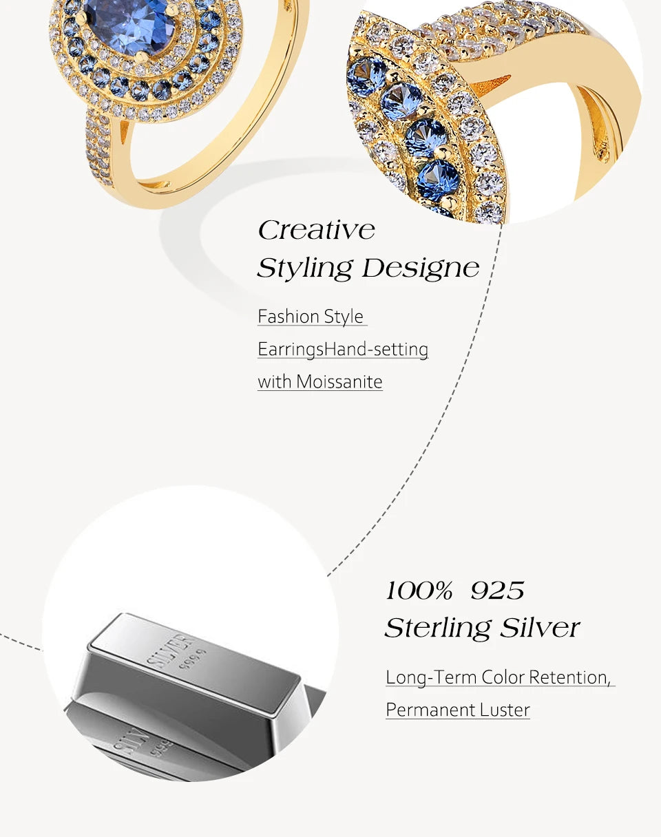 Elegant Blue Moissanite Ring for Ladies – Solid Sterling Silver