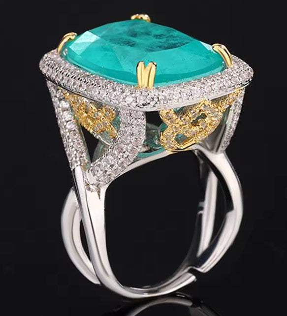 Cushion Cut Paraiba Tourmaline Ring – Emerald Green Lab-Created Gemstone in Luxury Setting for Women