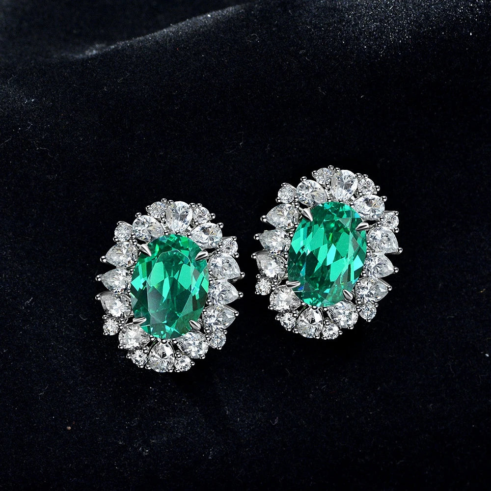 Paraiba Tourmaline Moissanite Stud Earrings – 925 Sterling Silver Crushed Ice Cut Fine Jewelry