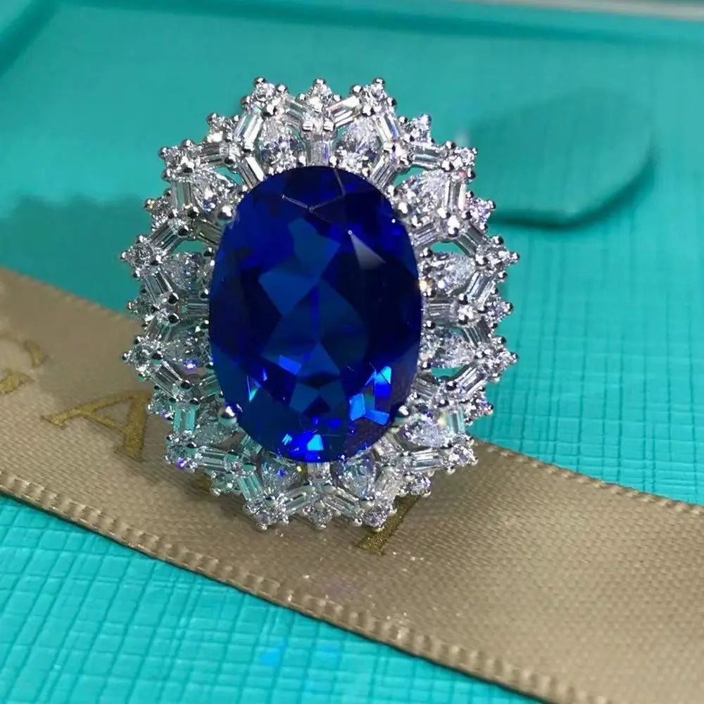 Luxury 925 Sterling Silver Moissanite Engagement Ring – 8CT Oval VVS Sapphire-Created Gemstone Certified Fine Jewelry