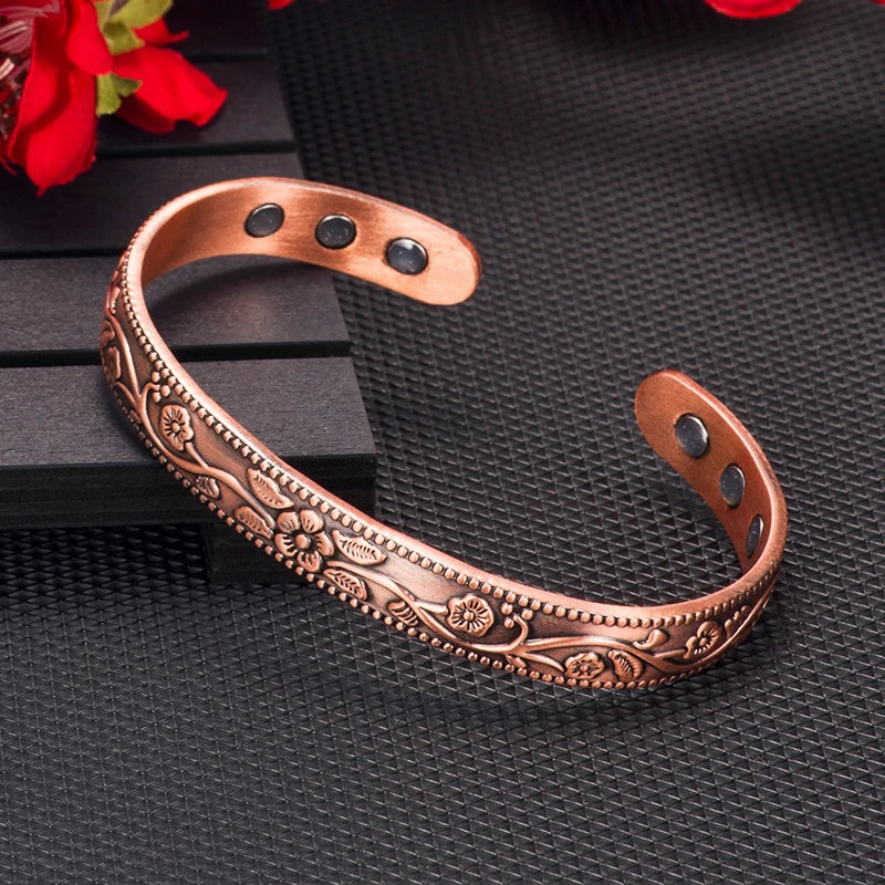 Pure Copper Magnetic Therapy Bracelet – 9mm Flower Design