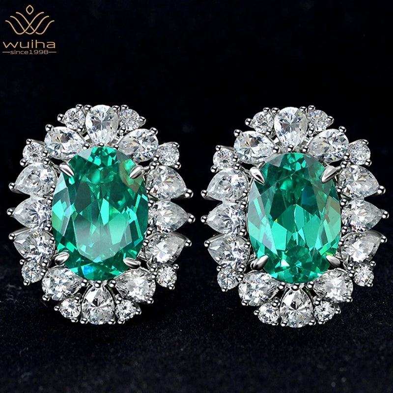 Paraiba Tourmaline Moissanite Stud Earrings – 925 Sterling Silver Crushed Ice Cut Fine Jewelry