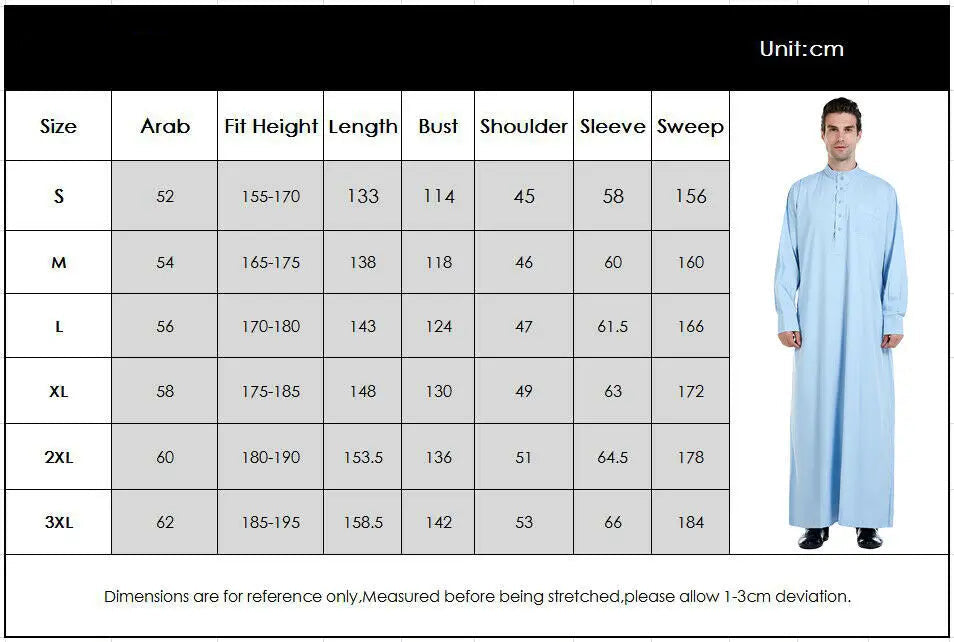 Men's Long Sleeve Robe Dubai Daffah Thobe Jubba