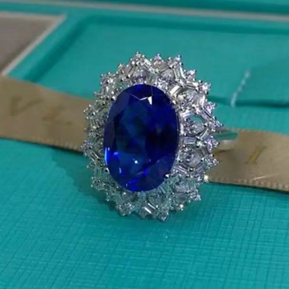 Luxury 925 Sterling Silver Moissanite Engagement Ring – 8CT Oval VVS Sapphire-Created Gemstone Certified Fine Jewelry