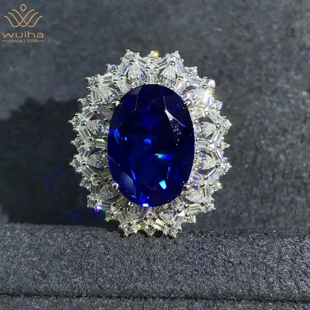 Luxury 925 Sterling Silver Moissanite Engagement Ring – 8CT Oval VVS Sapphire-Created Gemstone Certified Fine Jewelry