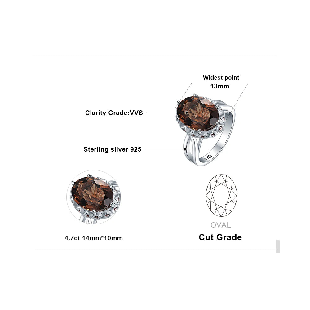 Limited Genuine Smoky Quartz Gemstone Ring – 5.7ct Sterling Silver Statement Jewelry