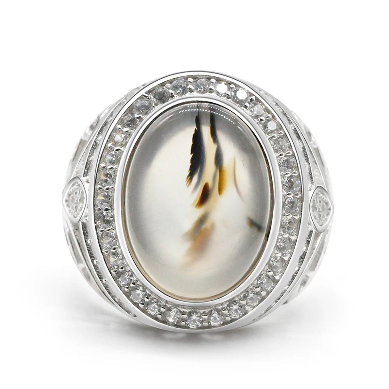 Oval Agate Sunnah Ring – 925 Sterling Silver Vintage Men’s Jewelry with Zircon Accents