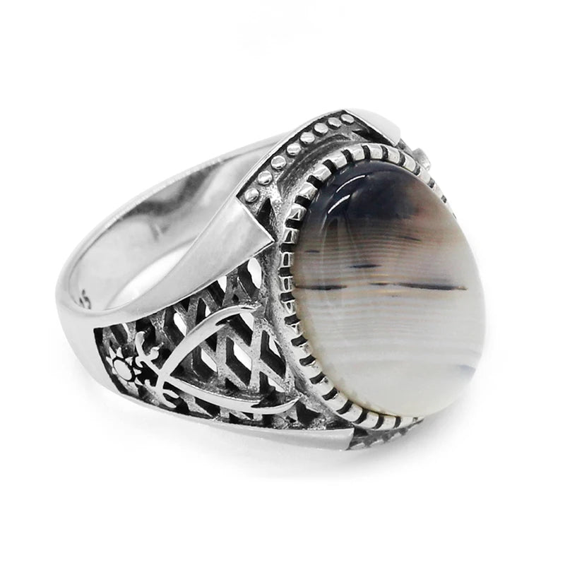Turkish Agate Ring – 925 Sterling Silver with Ottoman Sword Design