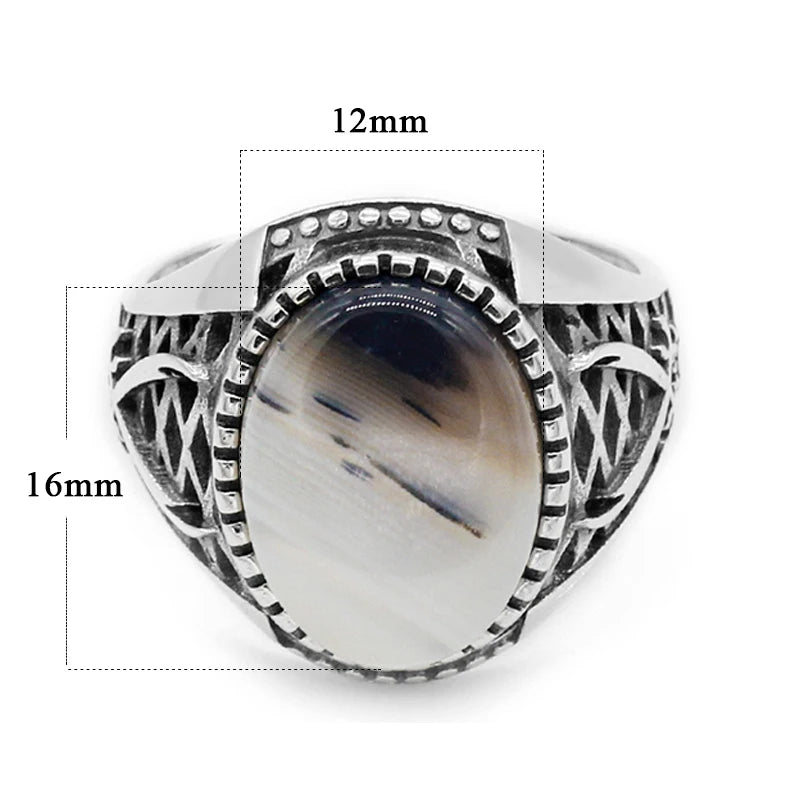 Turkish Agate Ring – 925 Sterling Silver with Ottoman Sword Design