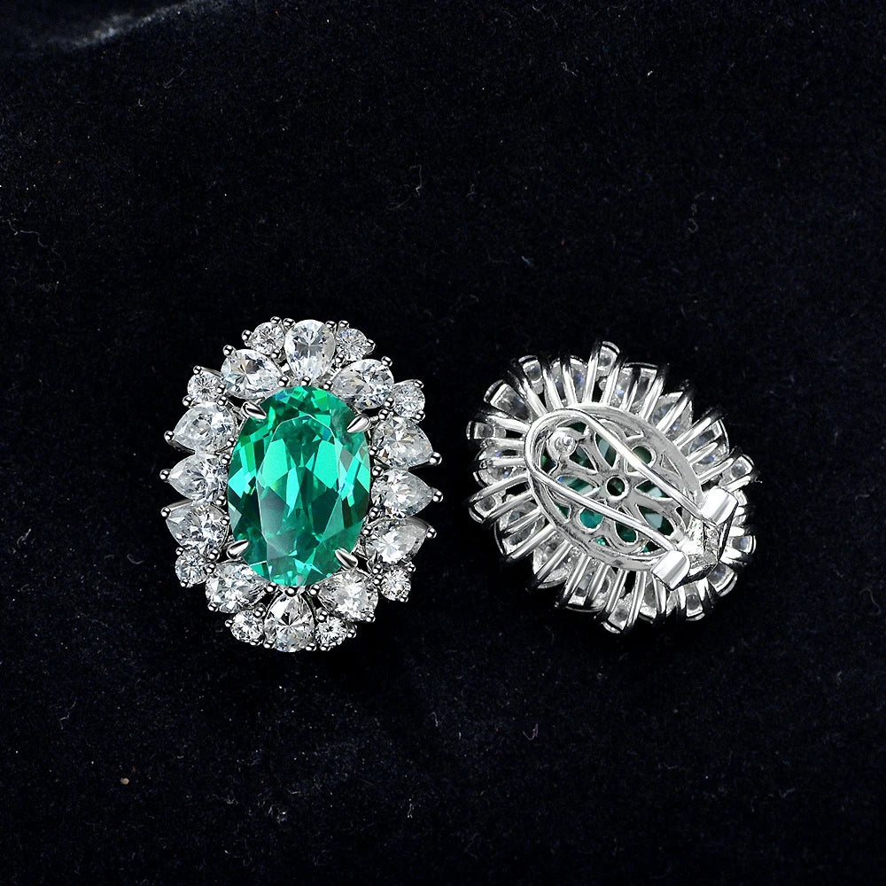 Paraiba Tourmaline Moissanite Stud Earrings – 925 Sterling Silver Crushed Ice Cut Fine Jewelry