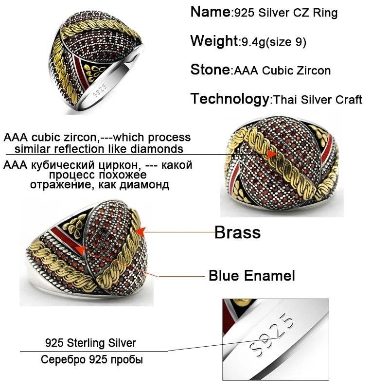 Limited Black Cubic Zirconia Men's Ring - 925 Sterling Silver Pave Setting Vintage Male Jewelry, Turkish Luxury Gift