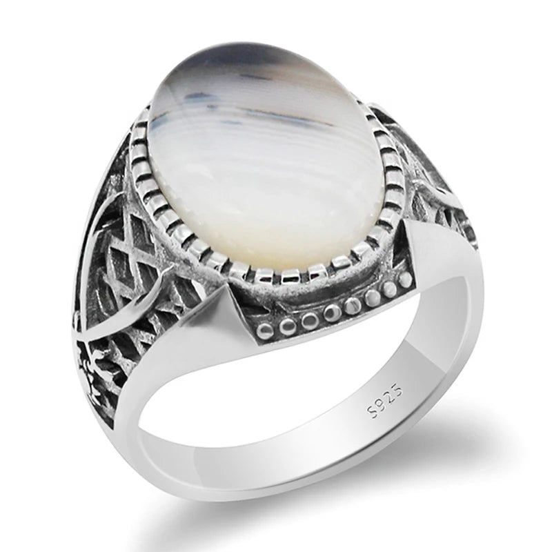 Turkish Agate Ring – 925 Sterling Silver with Ottoman Sword Design