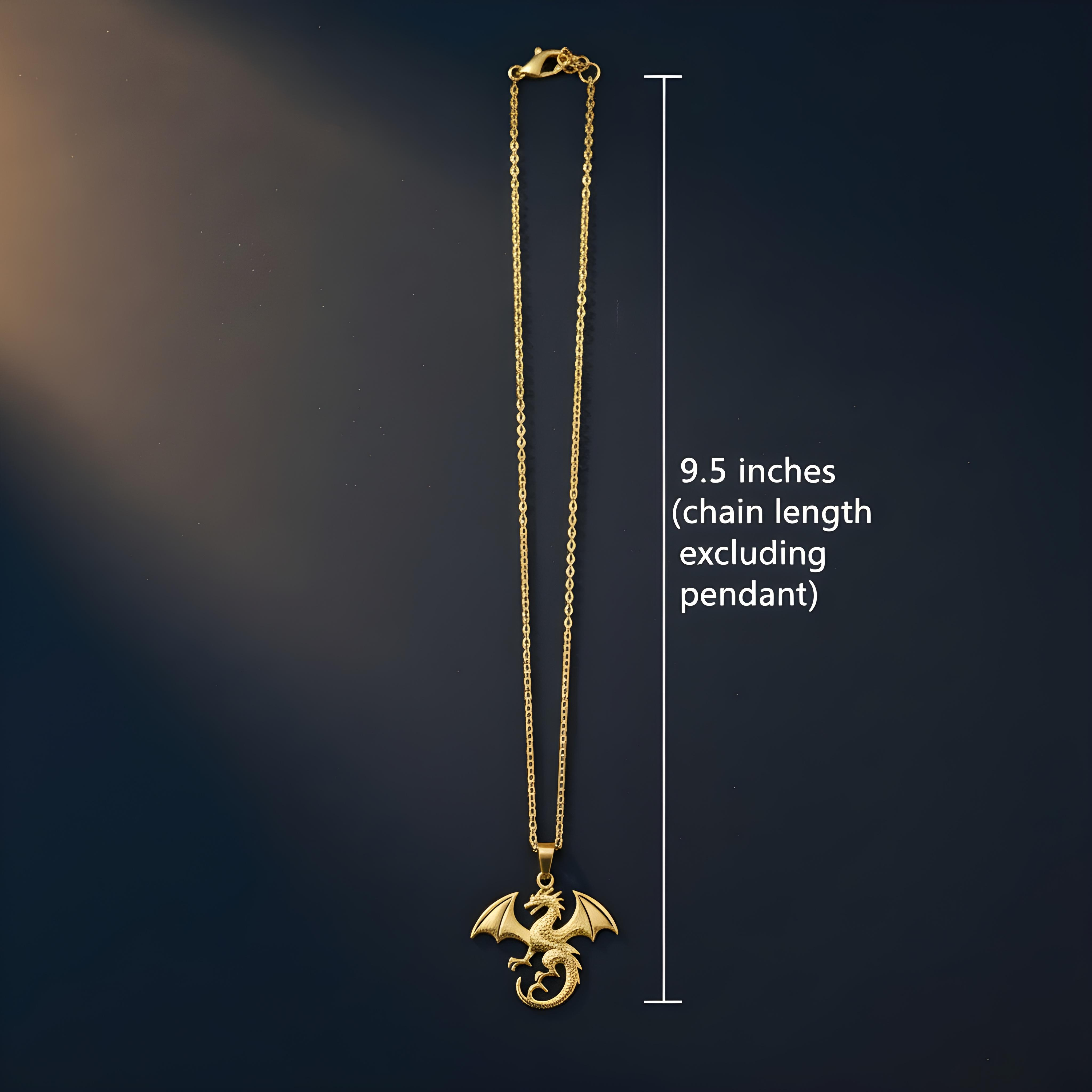 Gold necklace with a dragon pendant on a dark background