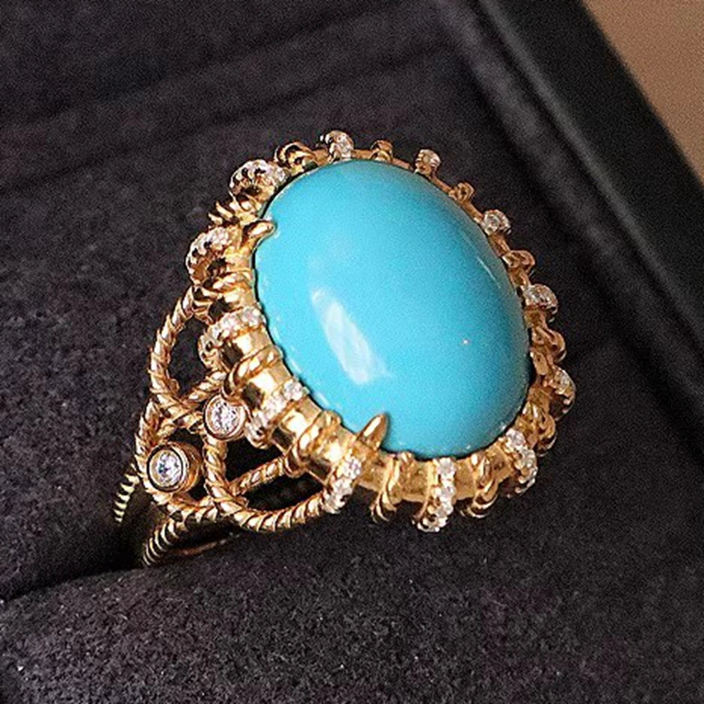 Limited Celestique 925 Silver Turquoise Gem Stone Elegance Ring for Women