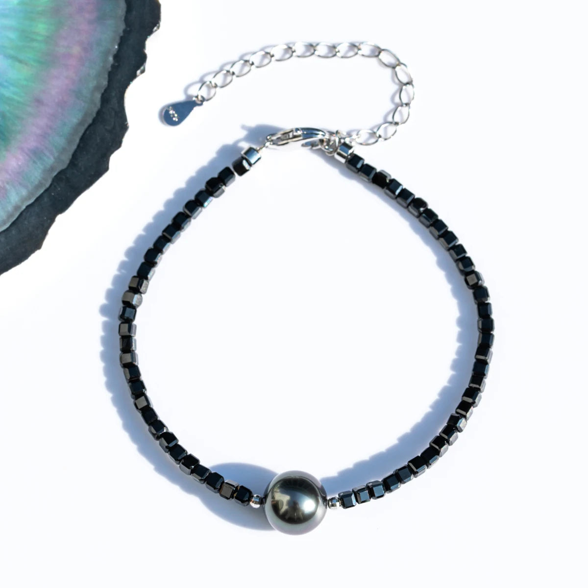 Tahitian Black Pearl Bracelet – 925 Sterling Silver with Baroque Pearls & Crystal Beads 15+5cm Strand Bracelet