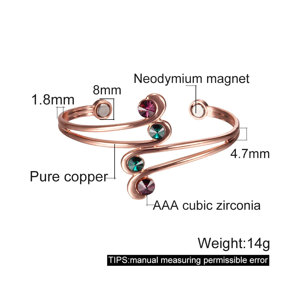 Limited Pure Copper Magnetic Therapy Bracelet – Zirconia & Powerful Healing Magnets for Women