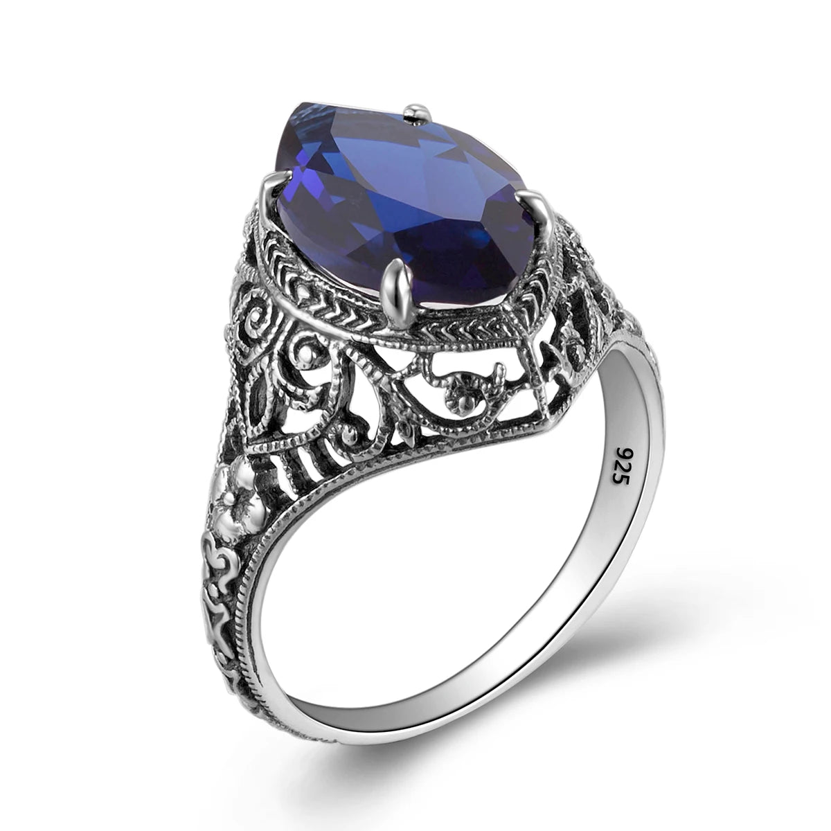 Vintage Garnet Ring – 925 Sterling Silver Water Drop Design Fine Jewelry for Women