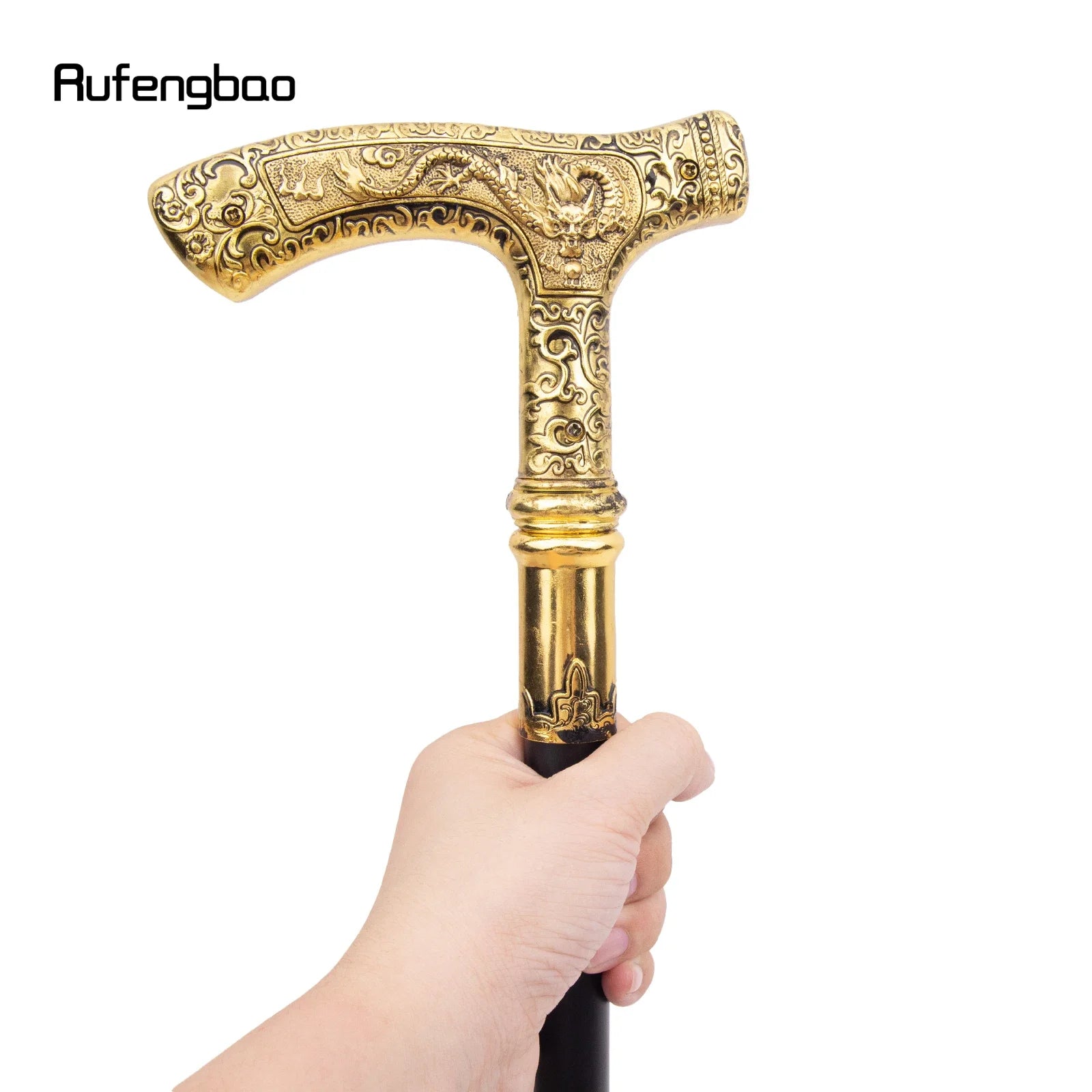 Golden Dragon Decorative Walking Stick – 89cm Steel Shaft with Luxury Patterned Knob