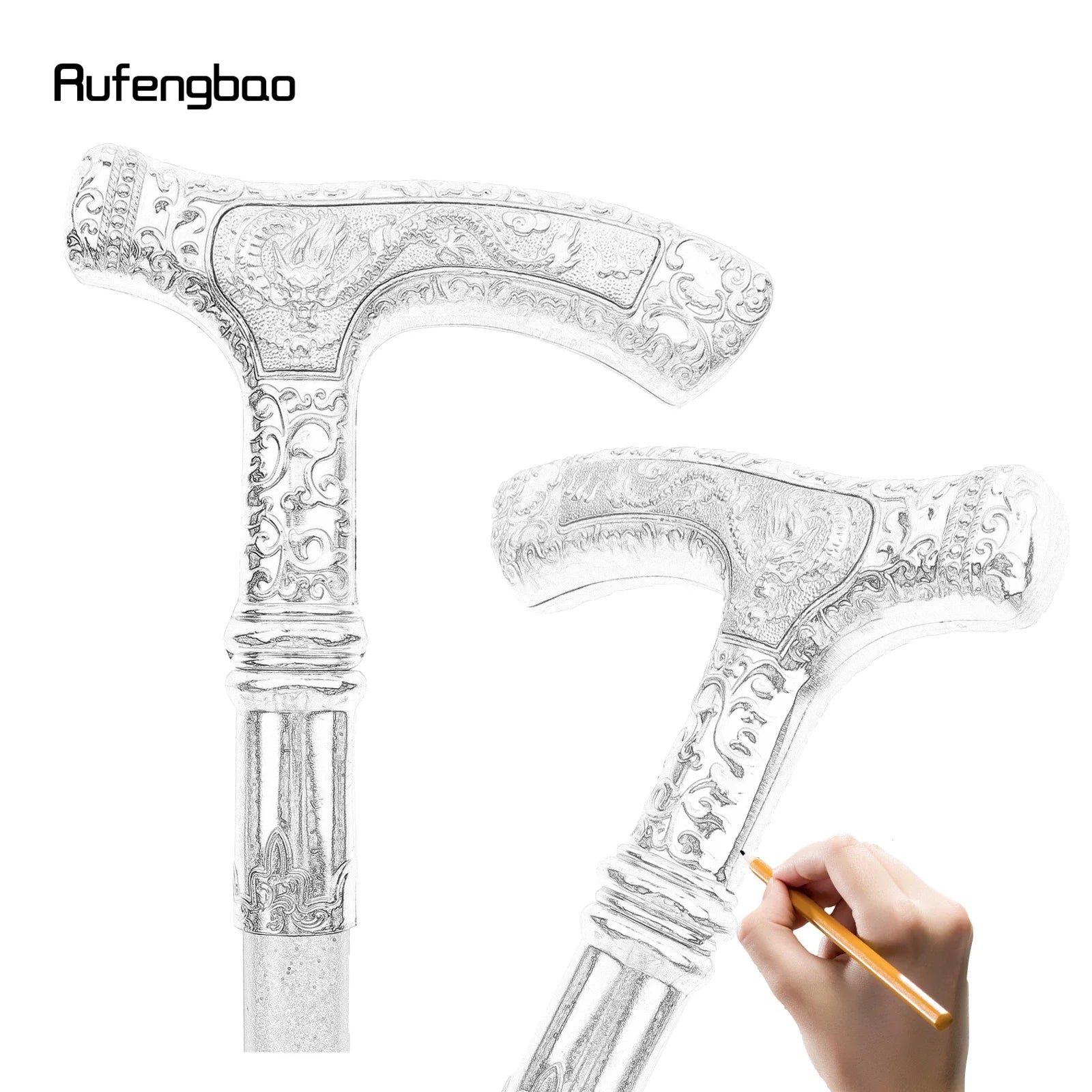 Golden Dragon Decorative Walking Stick – 89cm Steel Shaft with Luxury Patterned Knob