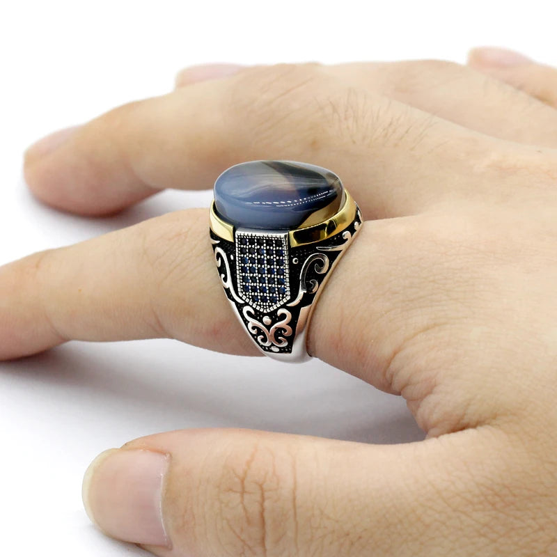 Sterling Silver Agate Ring – Türkiye Vintage Style s925