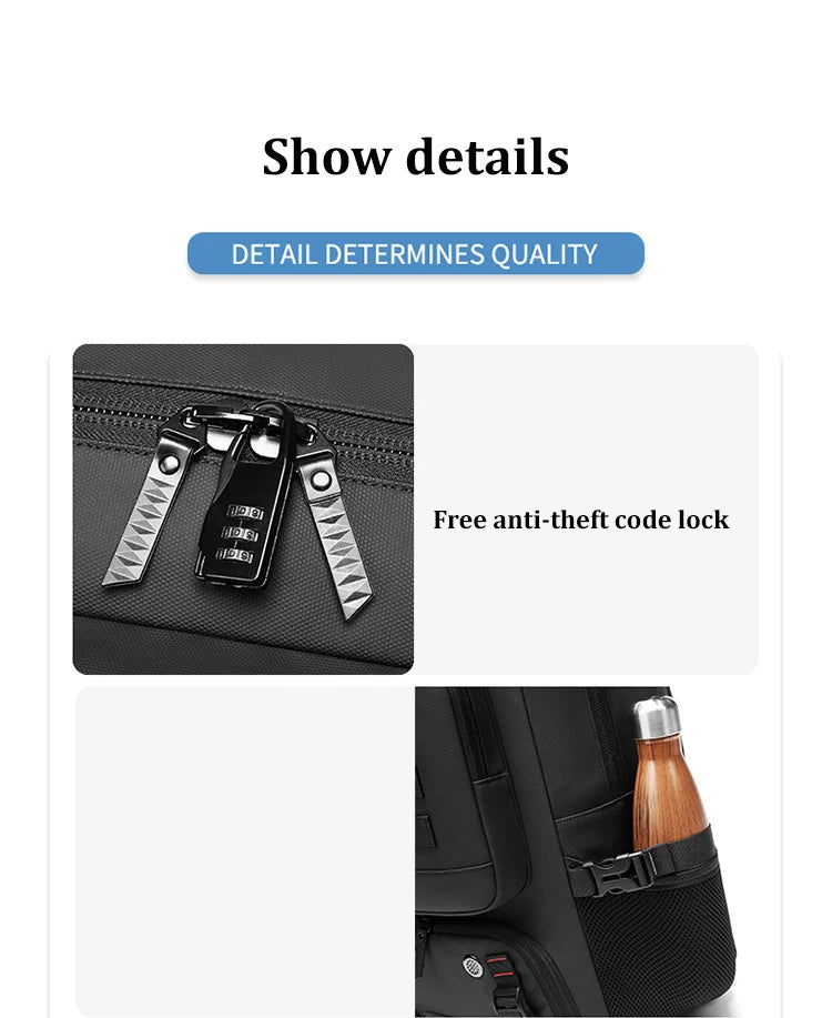 Waterproof Travel Backpack – 50L with USB Charging & Separate Shoe Bag