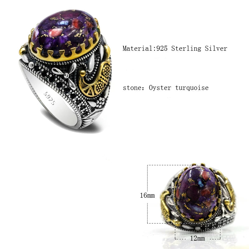 Natural Oyster Turquoise Handmade Men's Ring S925 Sterling Silver