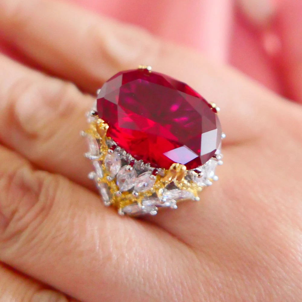 Royal Sapphire & Ruby Oval Cut Ring – 19 Carat Created Gemstone in Sterling Setting