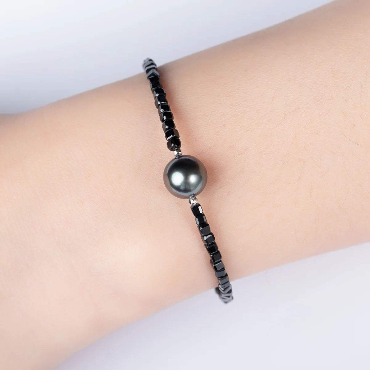 Tahitian Black Pearl Bracelet – 925 Sterling Silver with Baroque Pearls & Crystal Beads 15+5cm Strand Bracelet