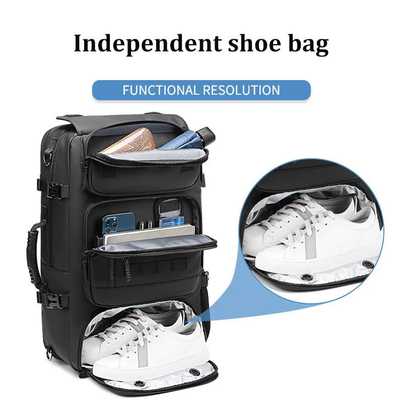 Waterproof Travel Backpack – 50L with USB Charging & Separate Shoe Bag