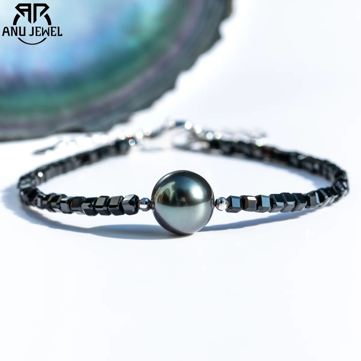 Tahitian Black Pearl Bracelet – 925 Sterling Silver with Baroque Pearls & Crystal Beads 15+5cm Strand Bracelet