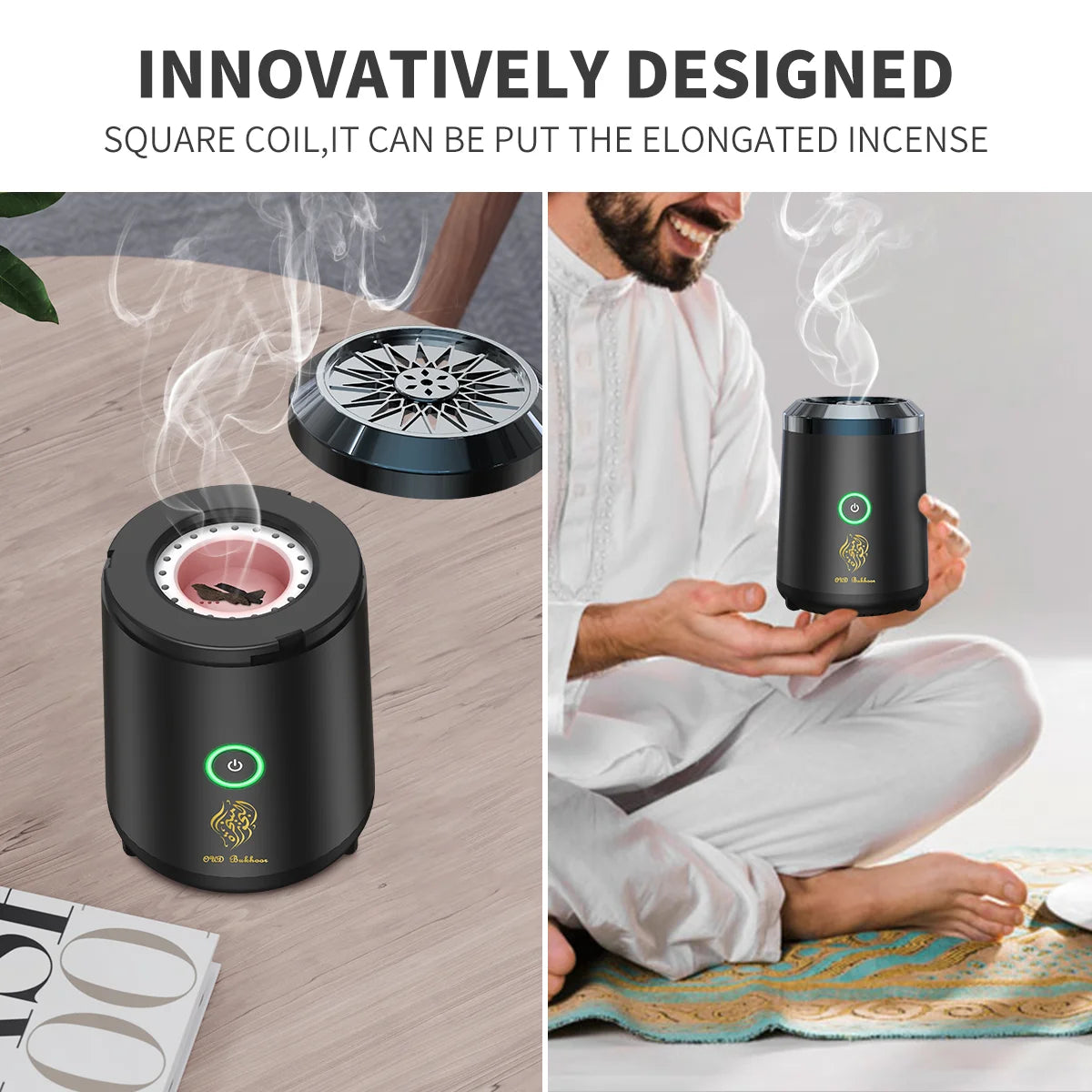 OUD Bakhoor Electric Incense Burner – USB-Powered Ceramic Aroma Diffuser Portable Electronic Censer for Spiritual Fragrance