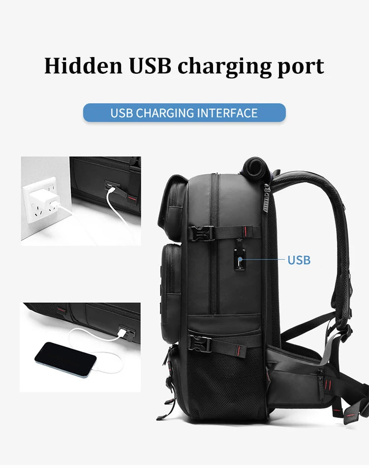 Waterproof Travel Backpack – 50L with USB Charging & Separate Shoe Bag