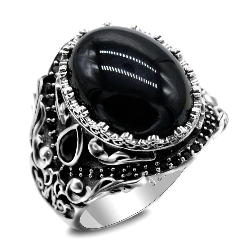 925 Sterling Silver Black Onyx Ring – Turkish Vintage Jewelry for Men & Women