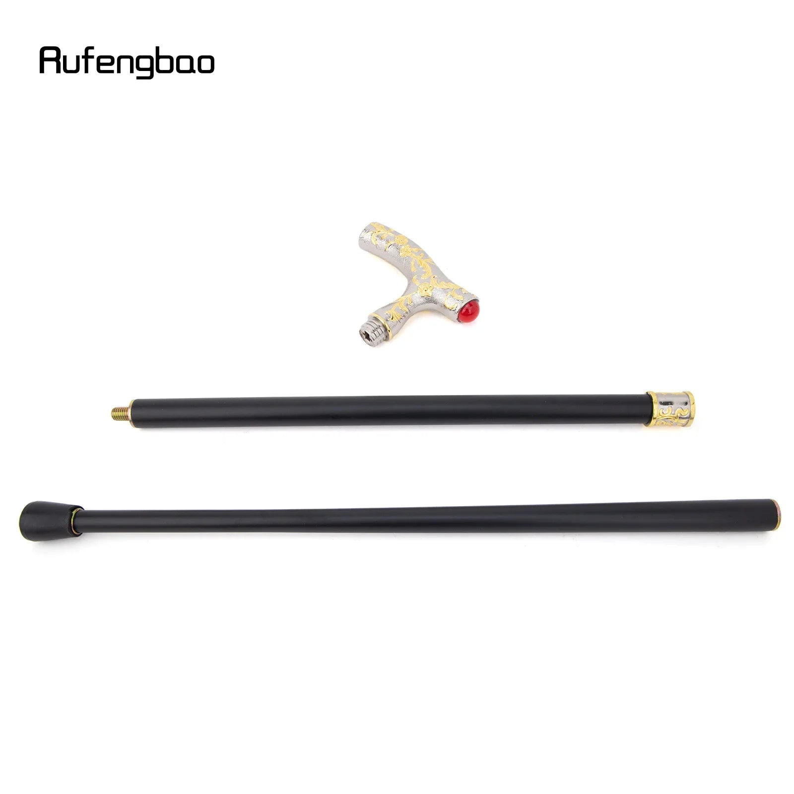 Luxury Crosier Walking Stick – Red Gem Flower Ball Handle, Golden White Design, 92cm