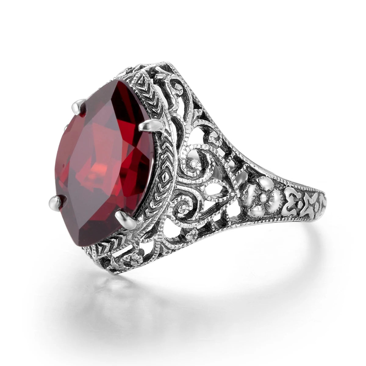 Vintage Garnet Ring – 925 Sterling Silver Water Drop Design Fine Jewelry for Women