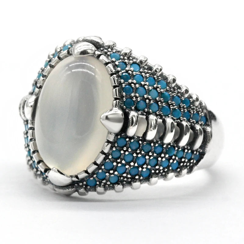 925 Sterling Silver Men's Ring – Vintage Turkish Design with Natural Onyx Stone