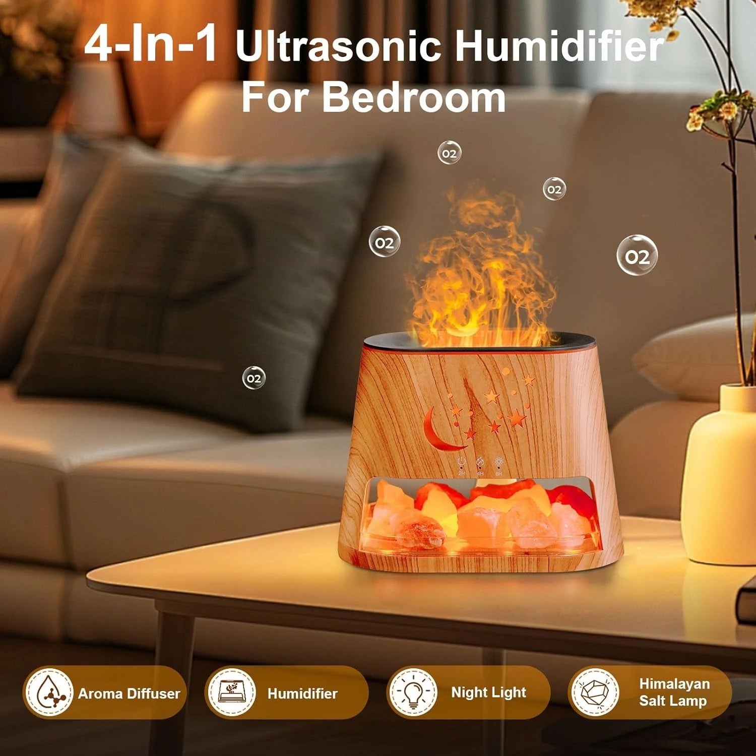 4-in-1 ultrasonic humidifier on a table with decorative elements in a room setting