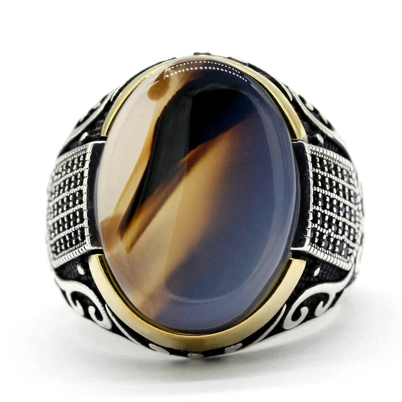 Sterling Silver Agate Ring – Türkiye Vintage Style s925