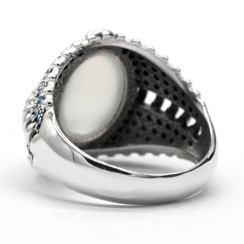 925 Sterling Silver Men's Ring – Vintage Turkish Design with Natural Onyx Stone