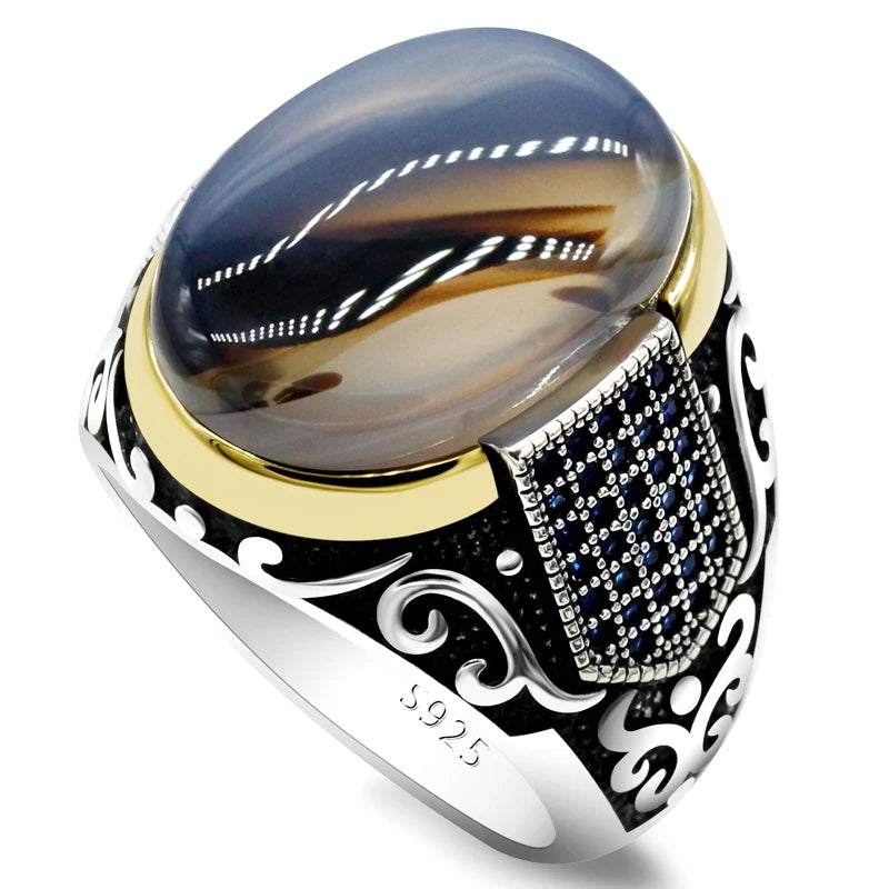 Sterling Silver Agate Ring – Türkiye Vintage Style s925