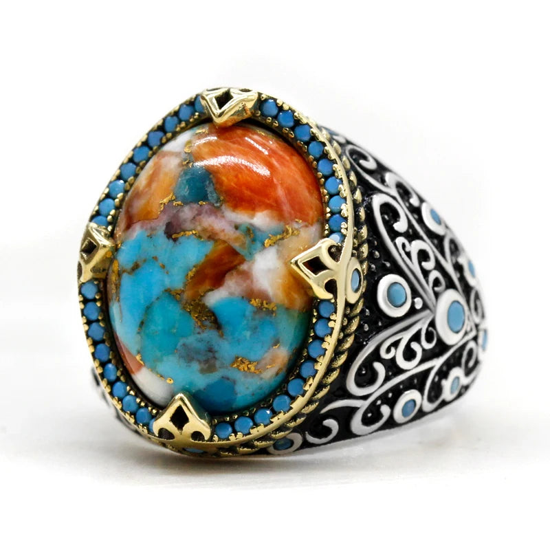 Vintage Türkiye Handmade S925 Silver Oyster Turquoise Ring