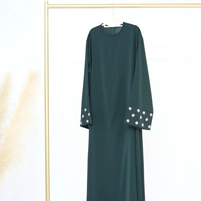 Celestial Blossom Abaya - Luxury Daisy Embroidered Modest Dress for Women