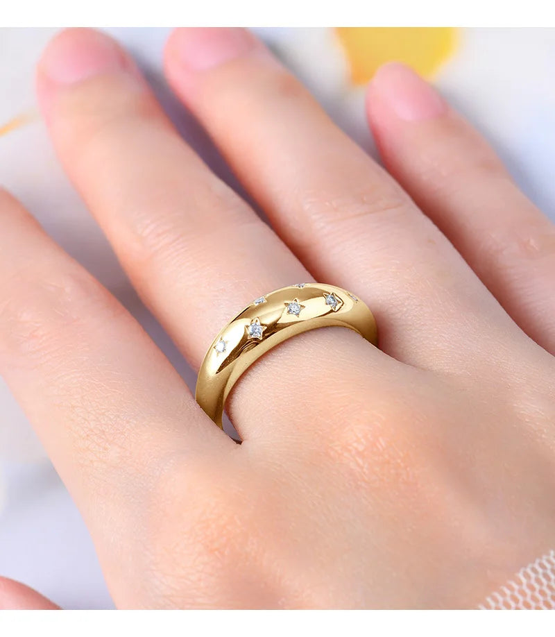 Starry Halo Moissanite Ladies Ring – 925 Sterling Silver, 18K Gold Plated, VVS1 D Color 3EX Cut