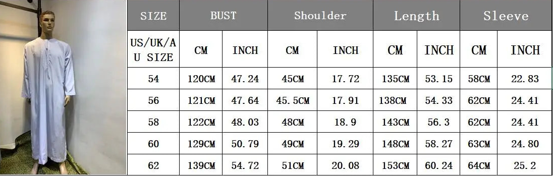 Men's Long Sleeve Aman Abaya Jubba Thobe