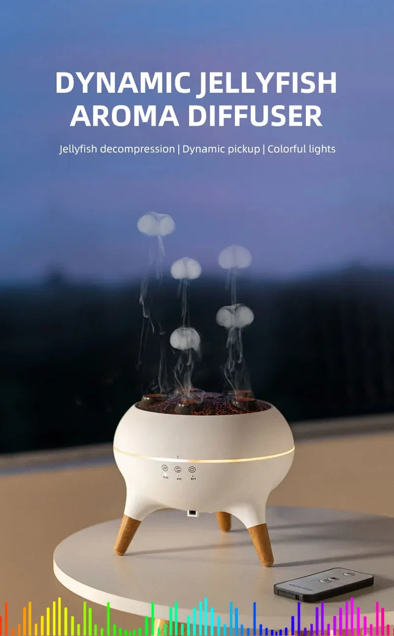 Dynamic Jellyfish Ultrasonic Air Humidifier – 250ml Essential Oil Diffuser with Remote Control & 7-Color Night Lights