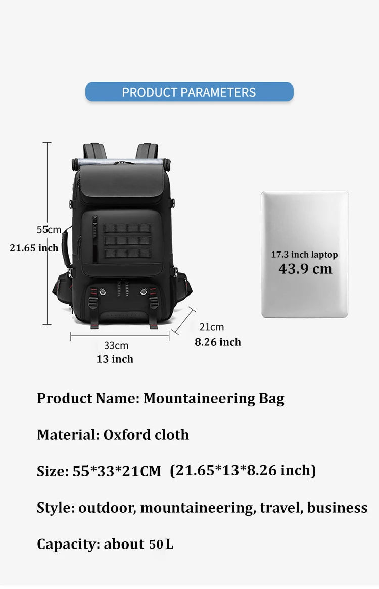 Waterproof Travel Backpack – 50L with USB Charging & Separate Shoe Bag