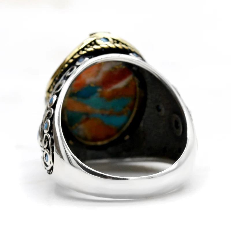 Vintage Türkiye Handmade S925 Silver Oyster Turquoise Ring