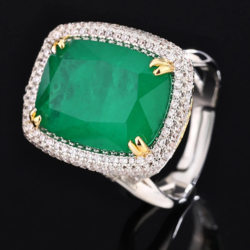 Cushion Cut Paraiba Tourmaline Ring – Emerald Green Lab-Created Gemstone in Luxury Setting for Women