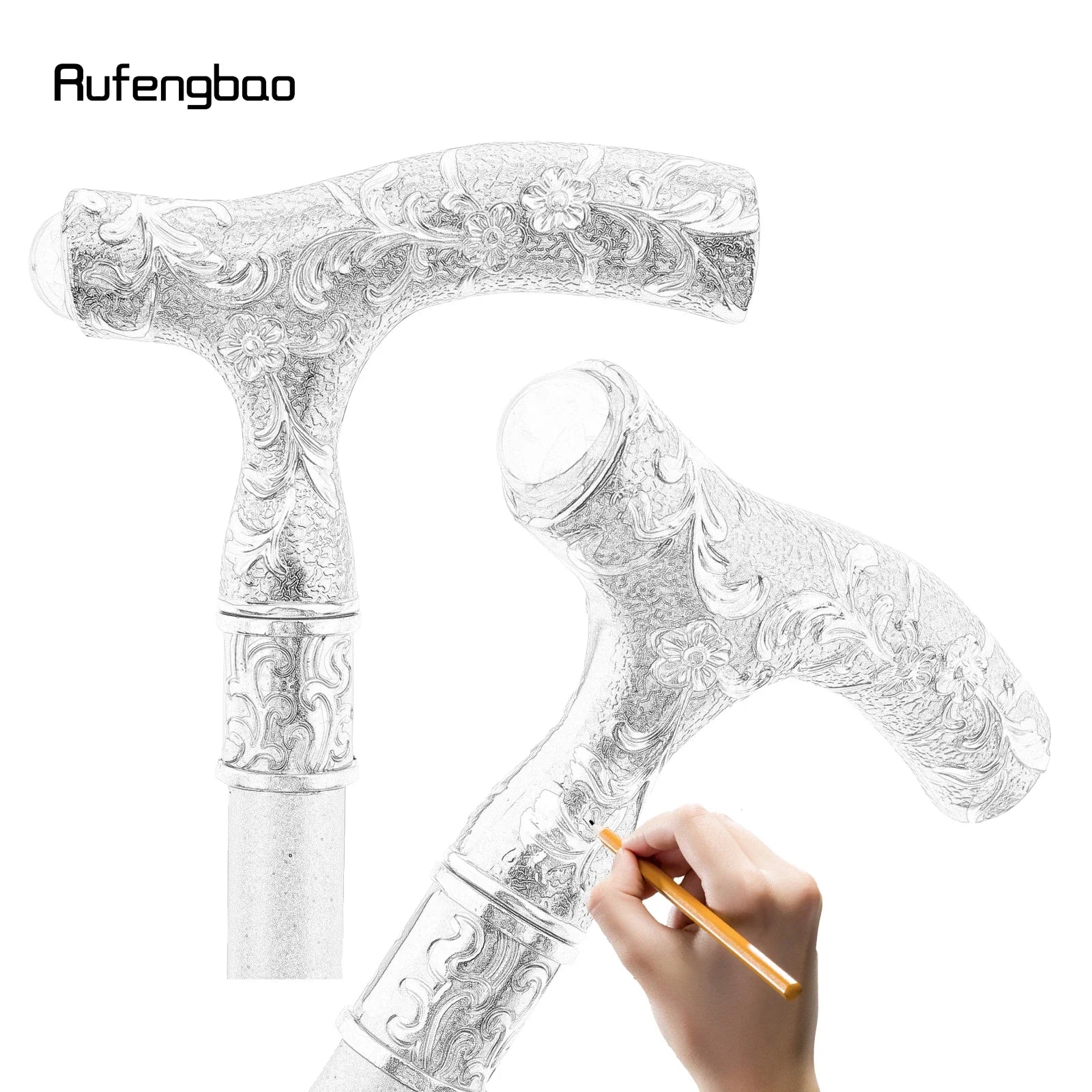 Luxury Crosier Walking Stick – Red Gem Flower Ball Handle, Golden White Design, 92cm